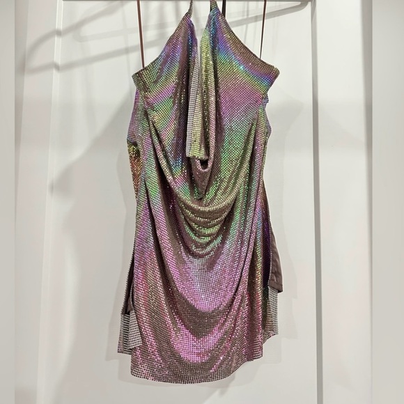 SIYA Halter Glow Mesh Mini Dress - Iridescent Purple - Picture 3 of 9